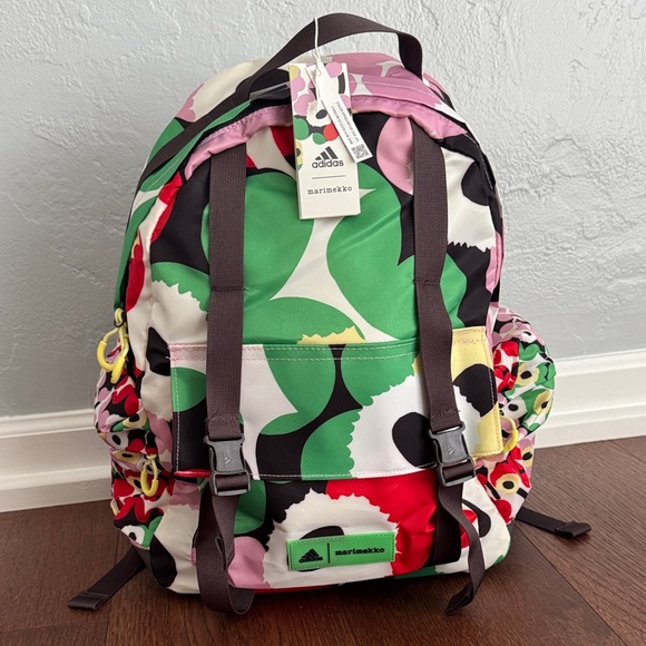 adidas Marimekko Floral Print Backpack in Green, Pink, Red, Black, Cream NWT main image 4